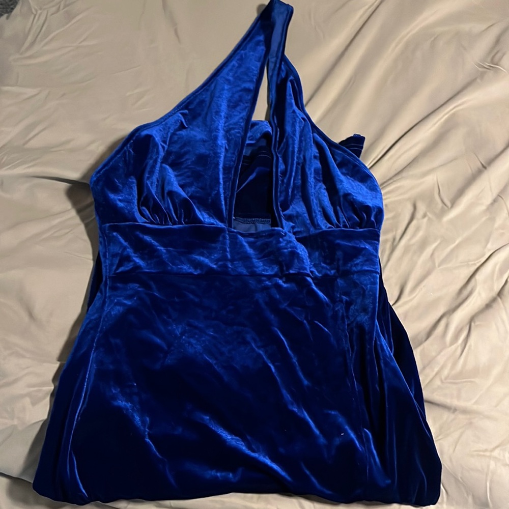 Shein Blue velvet halter mini dress